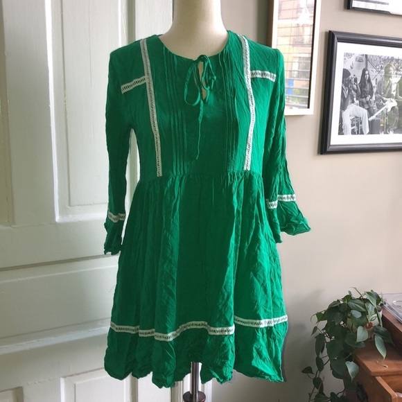 Violet Weekend 3/4 Ruffle Sleeve V Neck Mini Peasant Dress - Picture 2 of 8